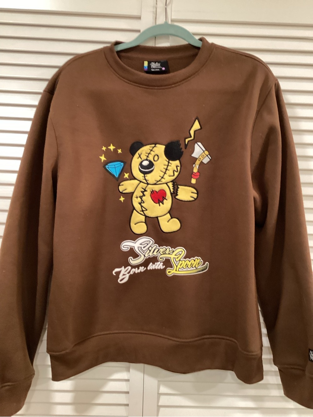 Born With A Silver Spoon Brown Graphic Bear Crewneck Sweatshirt
